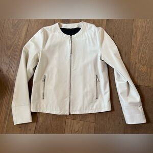 NWOT LTH JKT Leather cream off white jacket moto crewneck zip up sz L biker